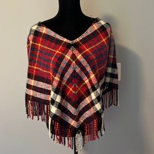 BURBERRY Poncho/Shawl red plaid 75% Wool 25% Angora Made in Scotland